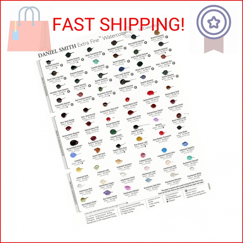 DANIEL SMITH 001900501 Extra Fine Watercolor 66-Dot Try-It Card, Multi Color