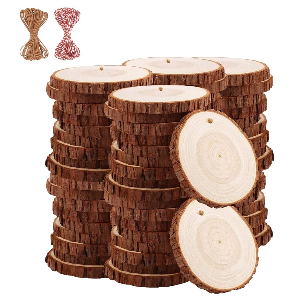 Natural Wood Slices TICIOSH 50 Pcs 2.4-2.8 inches Craft Unfinished Wood kit P…