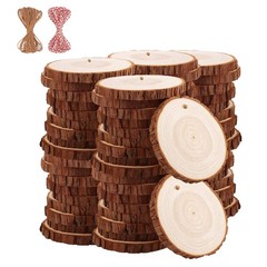 Natural Wood Slices TICIOSH 50 Pcs 2.4-2.8 inches Craft Unfinished Wood kit P…