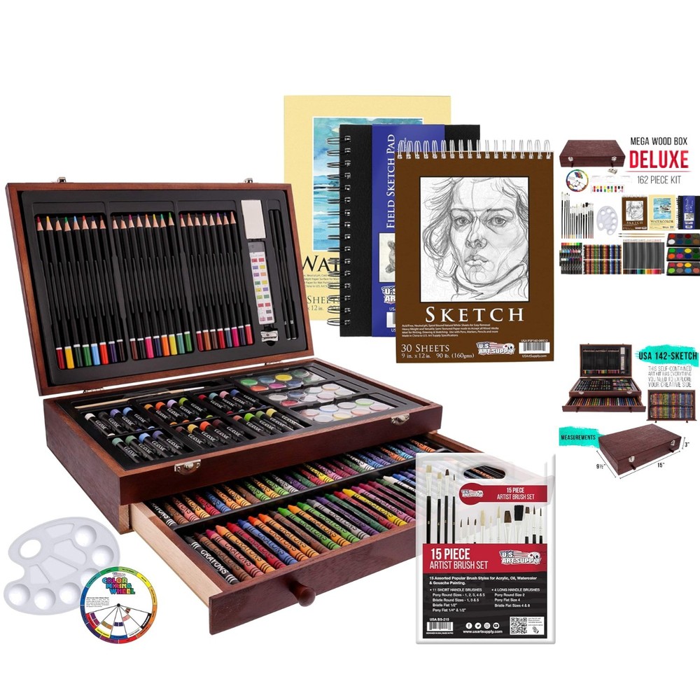 162-Piece Mega Wood Box Art Kit – Painting & Drawing Supplies for Adults