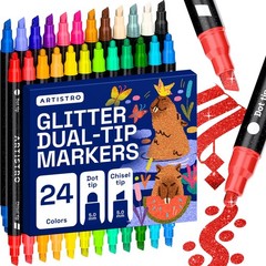 24 Shimmering Glitter Dual-Tip Paint Pens – Sparkly Markers with Acrylic Ink …