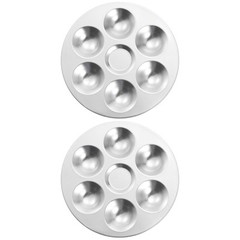 2pcs 5.4″ 6 Wells Round Aluminum Paint Palette Tray Paint Mixing Pallet