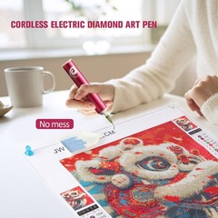 DAFENCHI Cordless Electric Diamond Painting Pen with Light, Hotpink