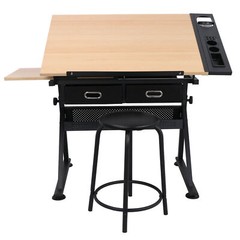 Drafting Drawing Table Tiltable Tabletop Edge Stopper Adjustable Height