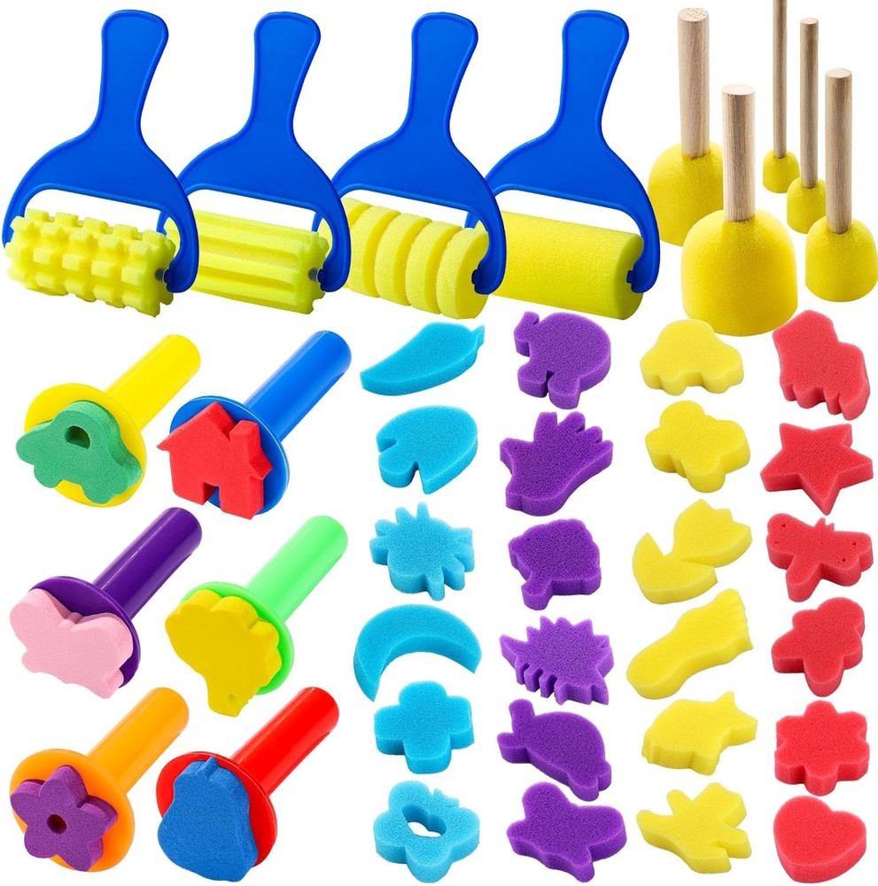 Paint Sponges for Kids, 39pcs Early Learning Toddlers Sponge Paint Brushes Stamp