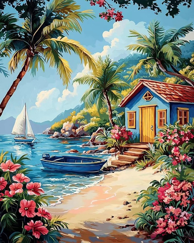 Paint by Numbers Kit for Adults Beginner, 16×20 Inch, DG-OP-SeasideHouse-4050