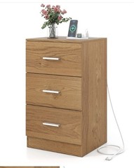 Nightstand with Charging Station End Table with 3 Storage Drawers Bedside Table