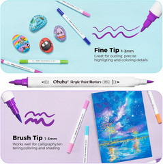 Acrylic Paint Markers Dual Tips: 72 Colors Brush & Fine Paint Pens High Opacity