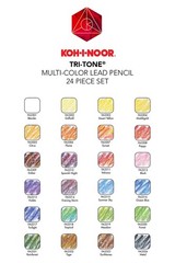 Koh-I-Noor Tri-Tone Multi-Colored Pencil Set, 24 Assorted Colors in Tin and Blis