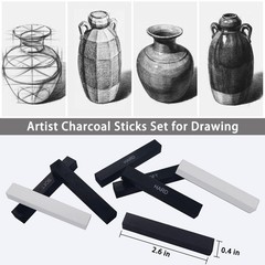 24 PCS Compressed Square Charcoal Stick Kit Soft Medium Hard 12 Black 12 White