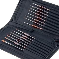 Transon Artist Detail Paint Brushes with Case 15pces for 15 PCS, Dark Brown