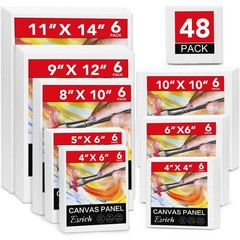 48 Pack Canvas Boards for Painting, 6Pcs of 4×4, 4×6, 5×6, 6×6, 8×10, 10×10, …