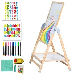 Art Easel for Kids,Wooden Art Easel Double Sided Adjustable Magnetic Whiteboard