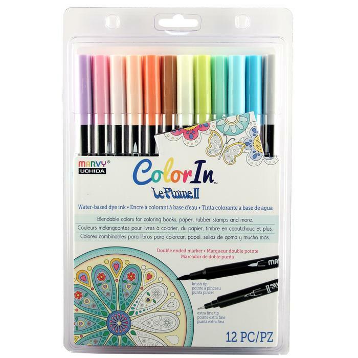 Uchida 1122-012K Color In Le Plume II Marker Fine/Brush, Pastel Set of 12