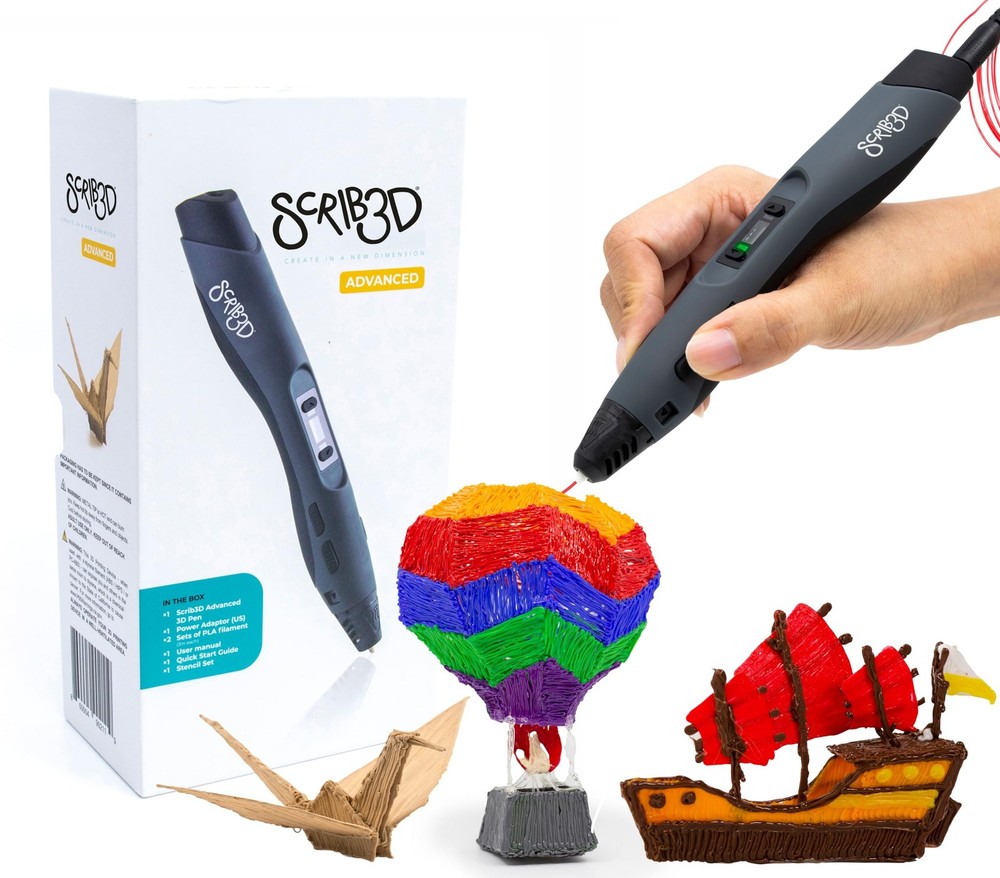 SCRIB3D Advanced 3D Printing Pen with 20 Feet of Filament, Stencil Book, and