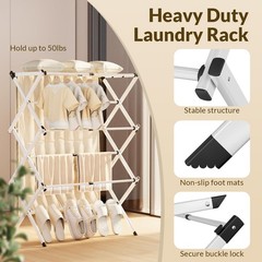 Clothes Drying Rack,Expandable Collapsible Heavy Duty Metal Laundry Standing …