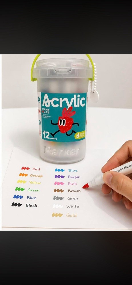 Acrylic Paint Markers Set, 12 Colors Multicolor, Tub Container