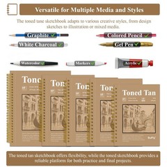 Toned Paper Sketch Book, 11×14 Inches, 60 Sheets – 90lb/150gsm Toned Tan Pape…