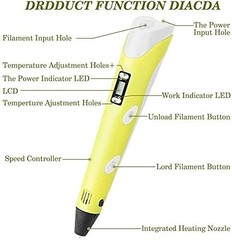 3D Printing Pen 3D Drawing Pen LED Display Kid Gift W/ 6 Color PLA Filament Pink