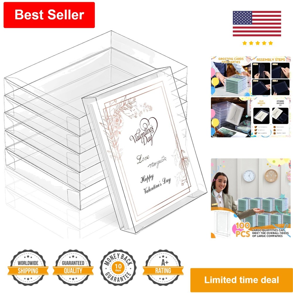 Clear Plastic Greeting Card Storage Box – 100 Pcs – 5.39 x 7.36 x 1 Inches