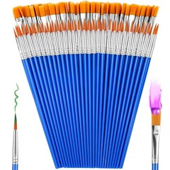 66 Pcs Small Paint Brushes Set – Slurrivate Round & Flat 6.5 inches, Blue