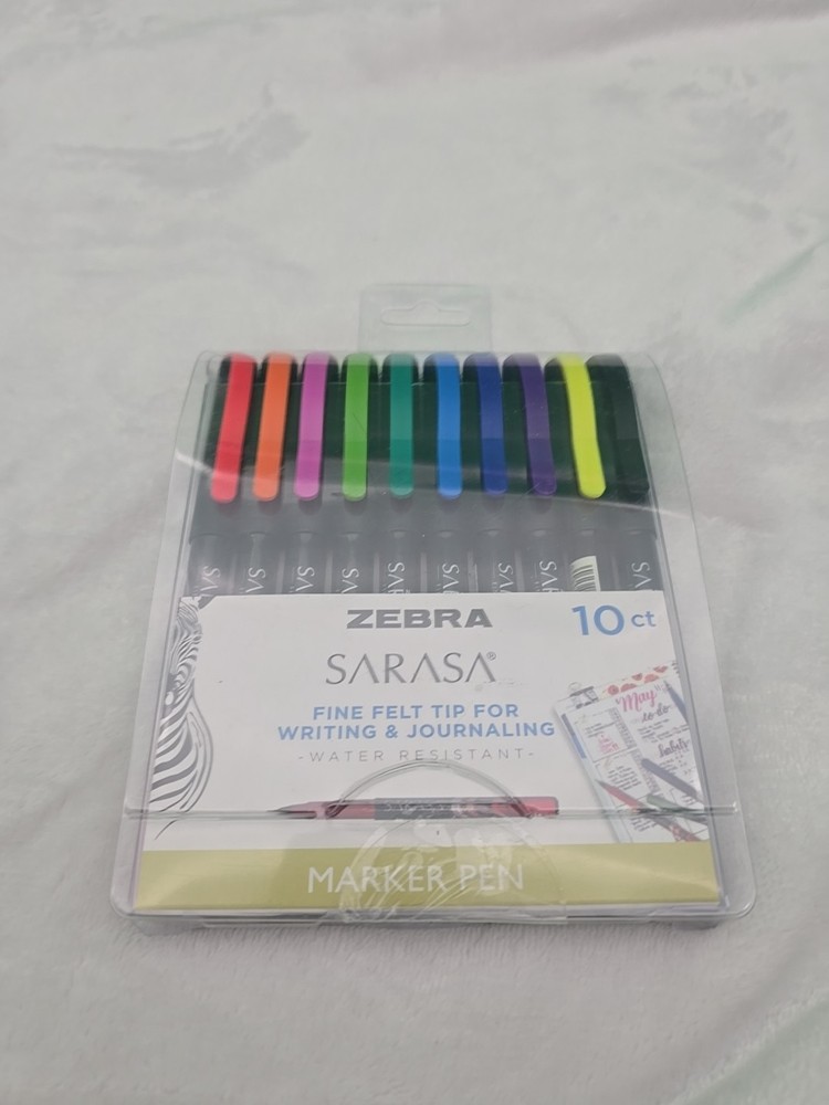 Zebra 10 Marker Set; Sarasa Fineliner Porous Point Pens, 0.8mm Tips Asst. Colors