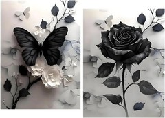 Black Butterfly on White Rose & Black Rose 5D Diamond Full Drill Dot Gem 2 Kits