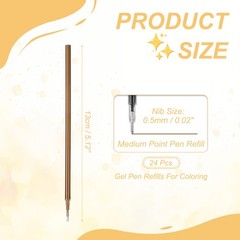 24Pack 0.5mm Gel Pen Refills for Coloring, Medium Point Pens Refills, Coffee