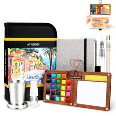Pagather 24 Colors Mini Watercolor Travel Set, Portable Watercolor Kit with W…