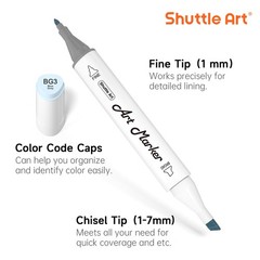 15 Colors Grey Tones Dual Tip Art Marker, Alcohol Based Marker Pens Double Ended