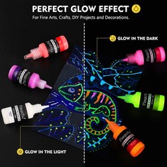 Acrylic Glow in The Dark Paint, 10 Bright Colours Liquid Luminous Paint, Neon…