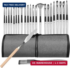 Paint Brushes Set, 24 Pcs Synthetic Acrylic Paint Brushes with Cloth Pouch and P