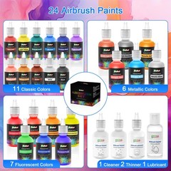 Airbrush Paint 24 Colors, Water Based Airbrushing Paint, Acrylic Paints for A