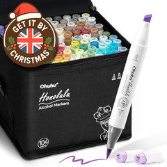 Ohuhu 104 color Honolulu Brush and Chisel Alcohol Markers Double Tipped