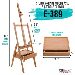 U.S. Art Supply Wooden H-Frame Studio Easel with Artist Storage Drawer, 75″ Mast