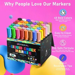 GOTIDEAL Liquid Chalk Markers Erasable,Window 1 Count (Pack of 48), 30 Colors