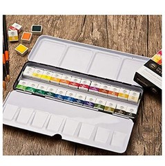 24 Colors Solid Paint Half Pan Set Easy Carry Art Supplies For Outdoors