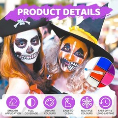 12 Color Face Paint Set with Brushes, Halloween Body and 12