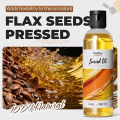 Nicpro Linseed Oil for Painting, 120ml (4oz) Refined Linseed Oil Medium for Thin