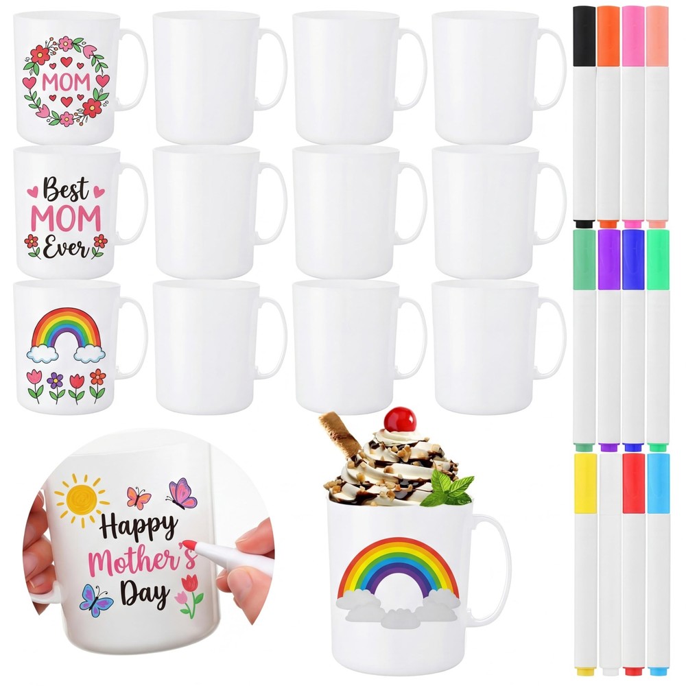 12 Pcs DIY Crafts Design Your Own Mug Painted Mug Kit Personalized Painting C…