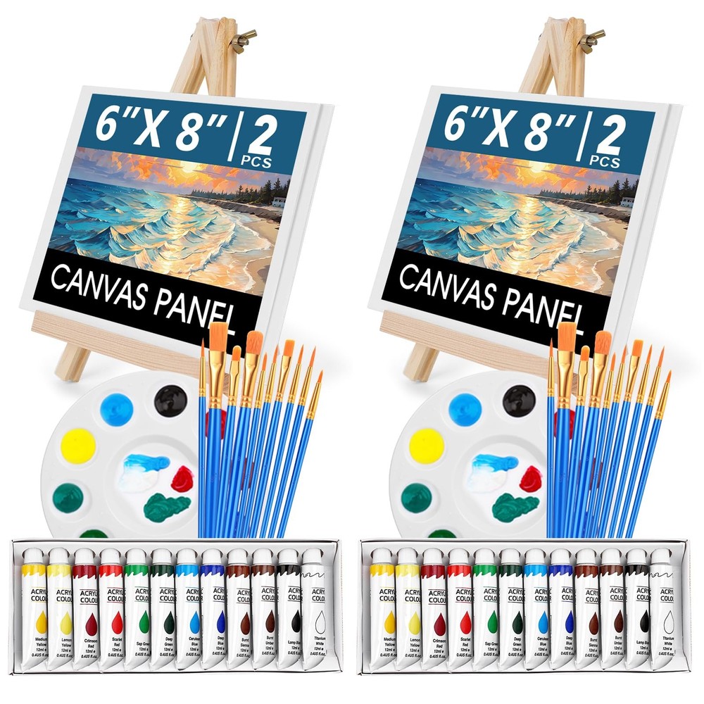 ESRICH 52PCS Acrylic Paint Canvas Set, Painting Kit 6 * 8 inches, 24