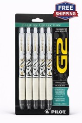 Pilot G2 Fashion Collection Gel Pens 0.7mm Black Ink Fine Point 5 Pack (12505)