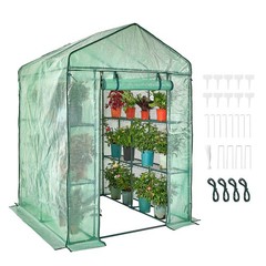 Walk-in Greenhouse 4.6′ x 4.6′ x 6.6′ with Shelves, Steel Frame, PE Cover