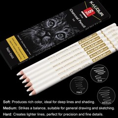 White Charcoal Pencils Drawing Set, Professional 6 Pieces White Sketch Pencil…