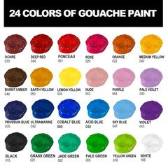 Gouache Paints set with 3 Paint Brushes, 24 Colors, 30g, Jelly Cup Design Non…