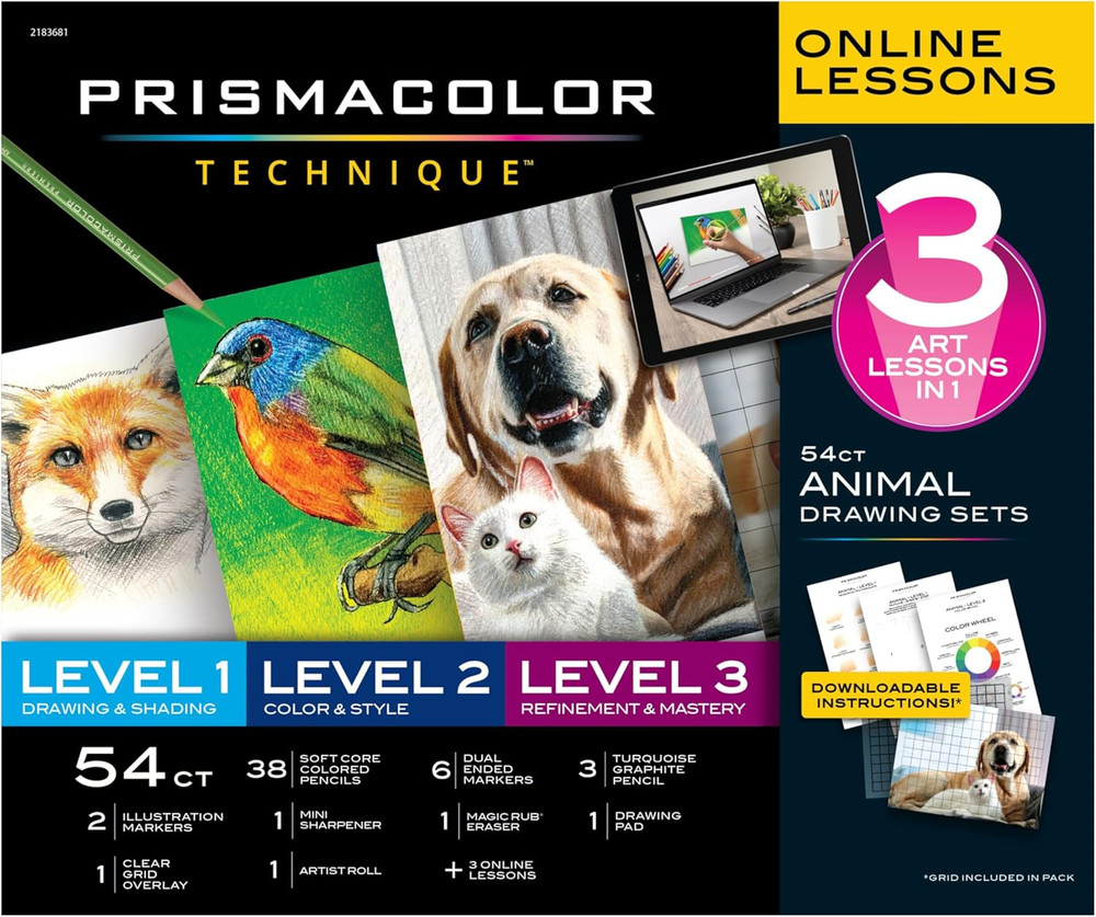 Technique Art Supplies and Digital Art Lessons Animal Drawing Set Bundle Levels