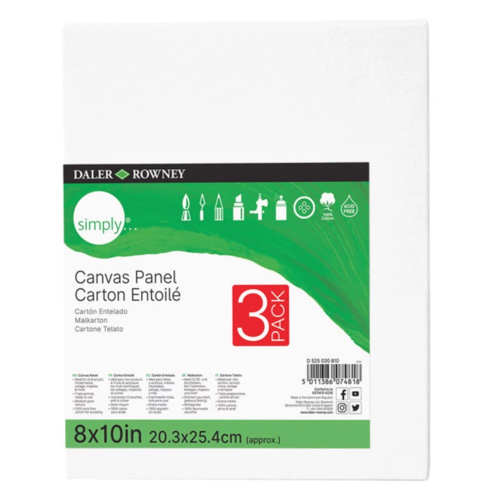 Daler-Rowney Simply Canvas Panel, 8×10 inches, 3 Pack – Artist Canvas for Oil…