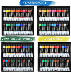 196Pcs Deluxe Artist Painting Set with French Easel, 48 Colors Acrylic & Oil Pai