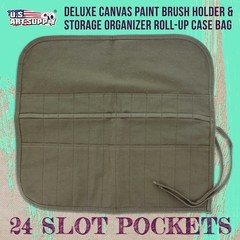 U.S. Art Supply Deluxe Canvas Paint Brush Holder & Storage Green