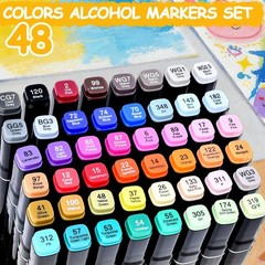 Alcohol Art Markers, 48 Colors Dual Tip Chisel & Fine Coloring Markers, Perma…